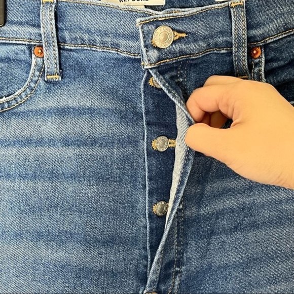 Re/Done NWT 90s Ultra High Rise Crop Jeans Distressed Women’s Size 32 Ankle - Picture 13 of 14